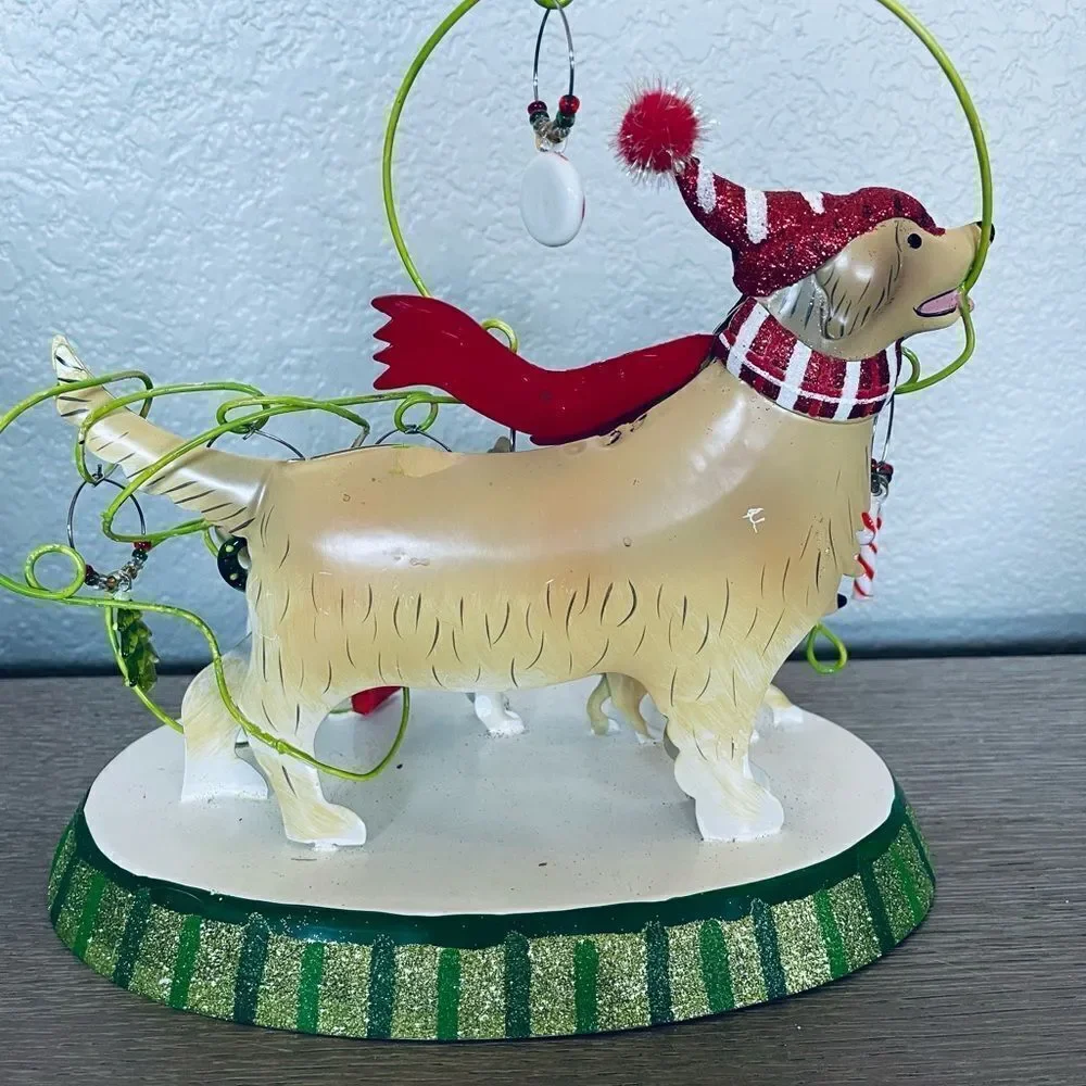 Pier 1 Christmas Dog Wine Glass Charm Holder Display